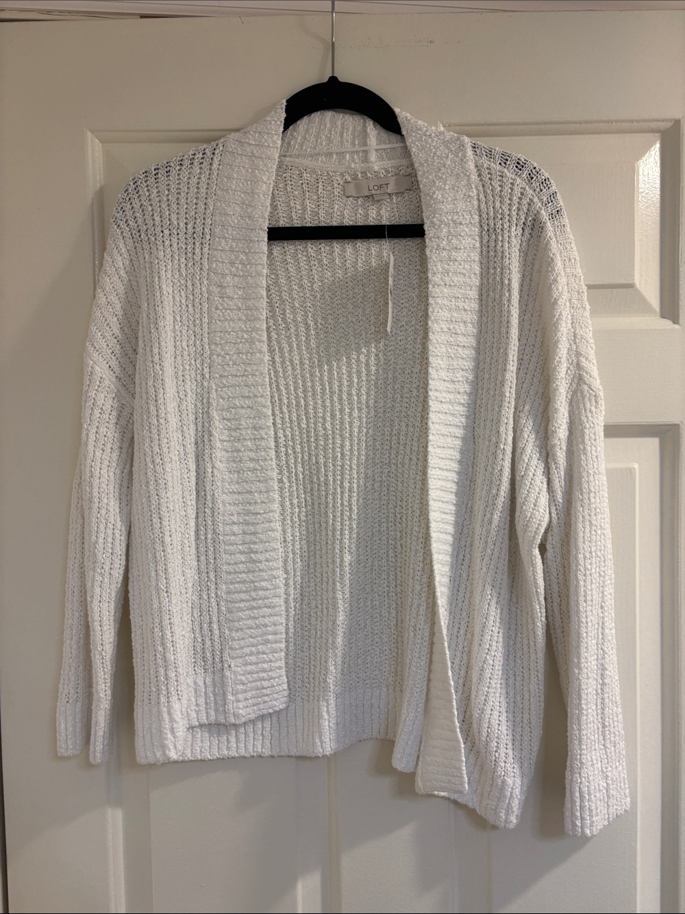 LOFT Cream Open-Front Textured Knit Cardigan